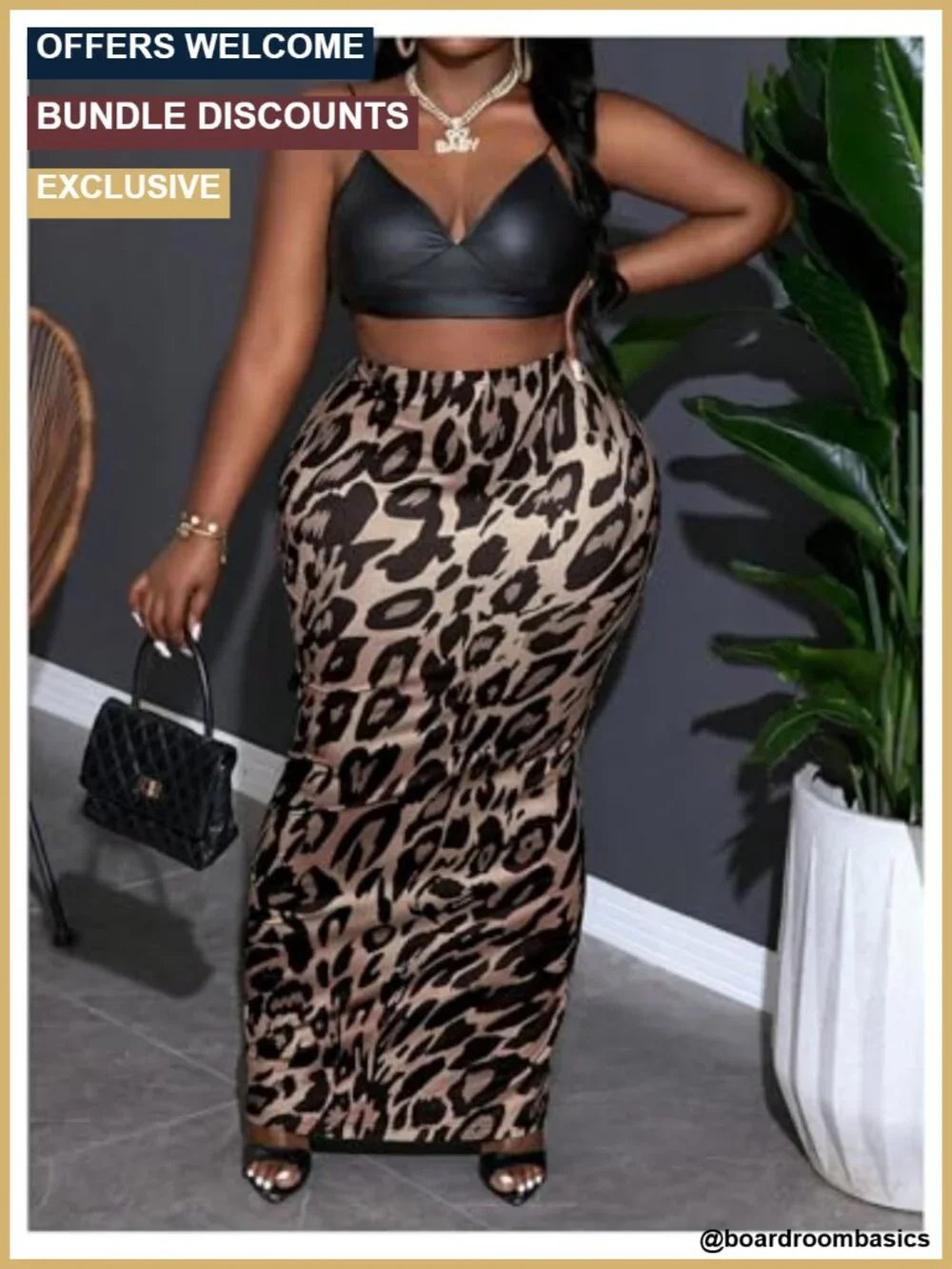 Plus Size Leopard Print Elastic Waist Bodycon Maxi Pencil Skirt